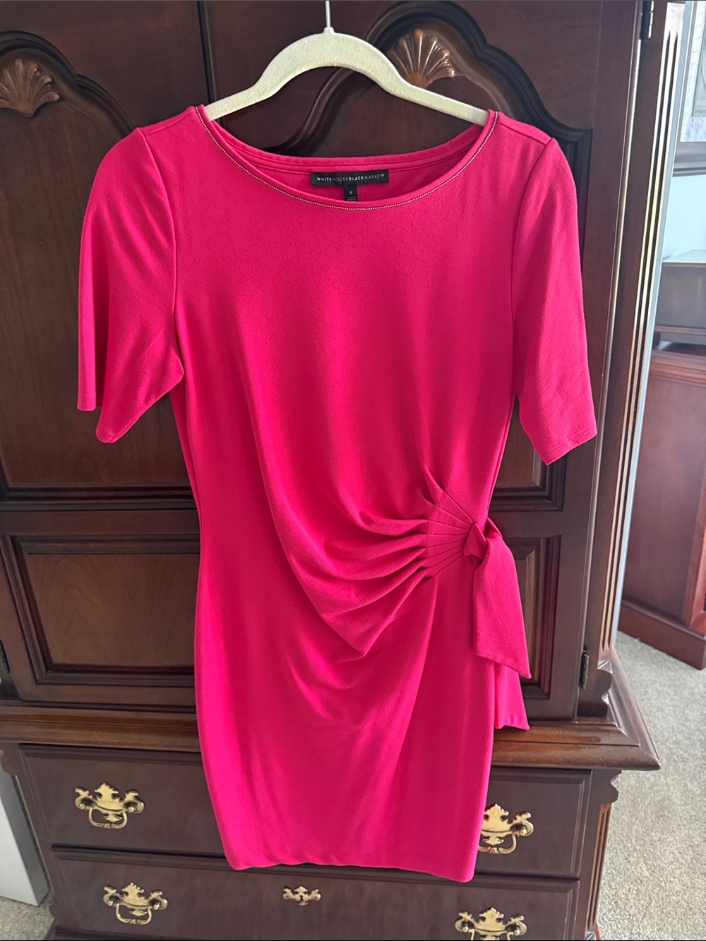 White House Black Market Fuchsia Midi Dress with Side Knot